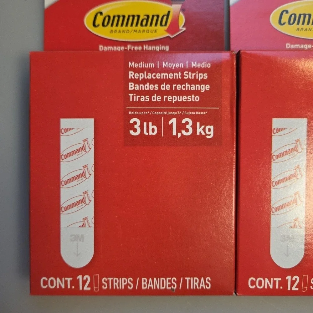 2 Packs of - 3M Command Medium Replacement Adhesive Strips (24 Strips Total) NEW